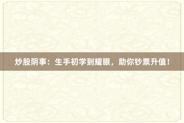 炒股阴事：生手初学到耀眼，助你钞票升值！